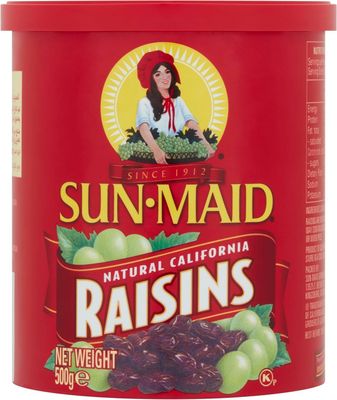 Sun-Maid California Raisins Tub - 500 grams - Natural Dried Fruit Snack - Vegan, Gluten-Free - High in Fiber & Antioxidants - Ideal for Baking, Cooking, Trail Mix, Salads & Lunchboxes