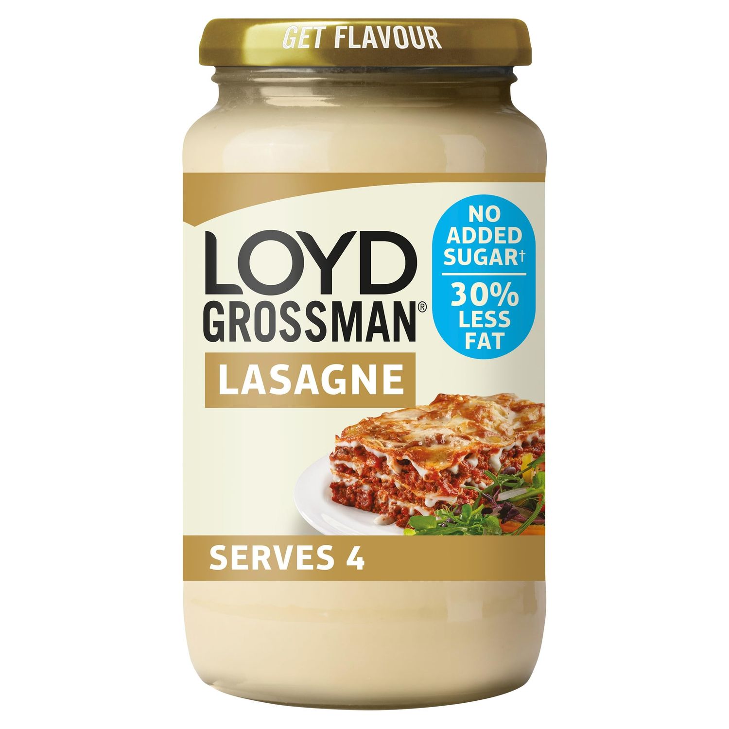 Loyd Grossman No Added Sugar Italian White Lasagne Sauce - Silky Cream &amp; Parmesan Blend, 30% Less Fat, 450 g Jar (Pack of 1)