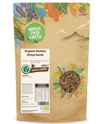 Wholefood Earth Organic Hemp Seed - 500g GMO Free Vegan High Fibre Source of Protein Certified Organic