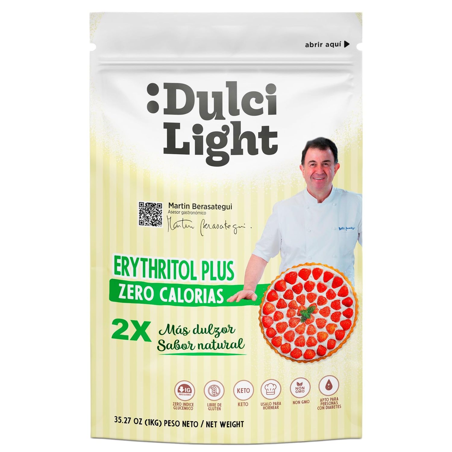 Dulci Light Erythritol Sweetener Plus - Sweetens Twice as Much as Sugar, Zero Calorie Natural Alternative - Keto, Vegan, Coeliac and Diabetic Friendly Sugar Free Granules for Food and Drinks - 1kg