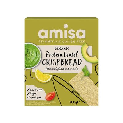 Amisa Organic Gluten-Free Protein Lentil Crispbread, 100g - Yeast Free &amp; Low Carb - Plant-Based Protein - The Perfect Vegan Snack