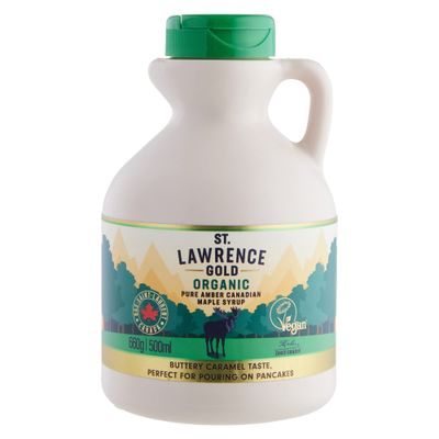 St Lawrence Gold Organic Maple Syrup 500ml - Canadian Amber Maple Syrup 660g - Sugar Syrups Alternative for Cocktails and Coffees - Ideal for Pancakes, Waffles and as a BBQ Glaze - Gluten Free, Vegan