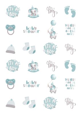 24 PRECUT Its A Boy Mix Edible Cupcake Toppers, Baby Shower Birth Edible Cupcake Toppers - Premium Thickness Wafer Card disc Cake Decorations