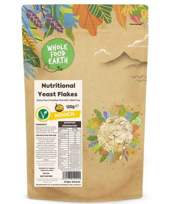 Wholefood Earth Nutritional Yeast Flakes (Nooch) 125g Dairy Free Fortified with B12 GMO Free