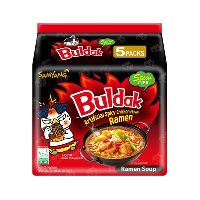 Samyang Buldak Hot Spicy Chicken Ramen Noodle Korean Stir-Fried Ramen Original Stew (Pack of 5)