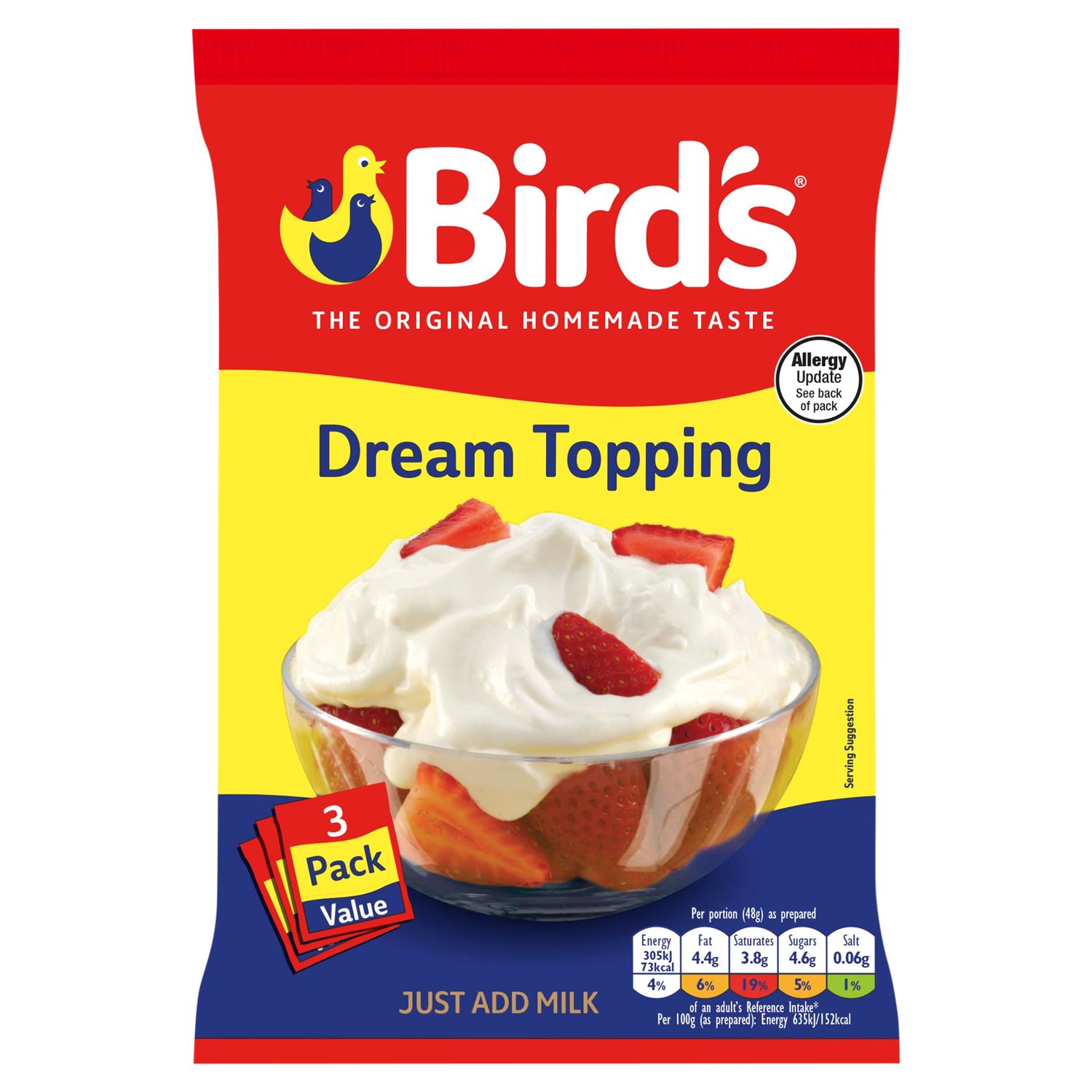 Bird's 452700 Dream Topping Sachet 3x36g, Aluminium, White