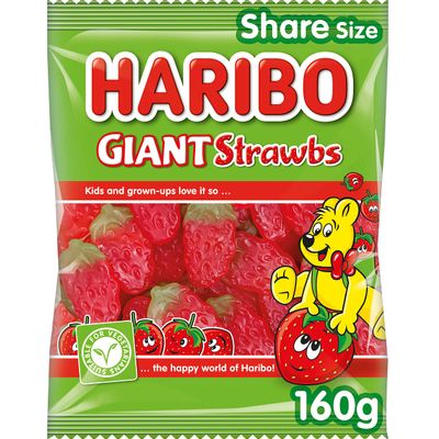 HARIBO Giant Strawbs - Fruity and Chewy Gummy Strawberries - 160g Share Size