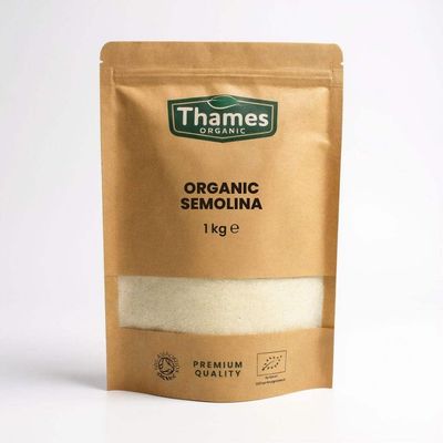 Organic Semolina - No Additives, No Preservatives, Certified Organic, Raw, Vegan, GMO Free - Perfect for Baking and Cooking - High Protein - Thames Organic 1kg