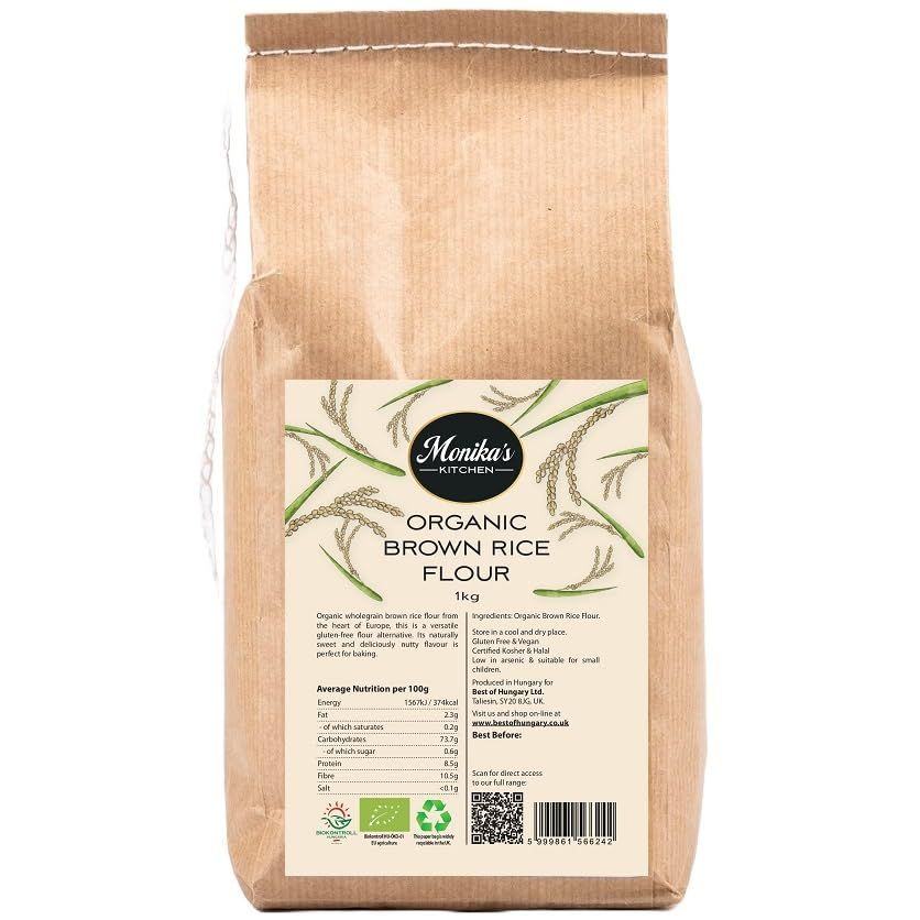 Organic Brown Rice Flour 1kg - GMO &amp; Gluten Free Wholegrain Rice Flour from Europe