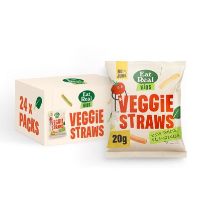 Eat Real, Kids Veggie Straws Multibox, 24 x 20g, Tomato, Spinach and Kale, Healthy Gluten-Free Snack Option, Perfect Addition to All Lunchboxes & After School Snack