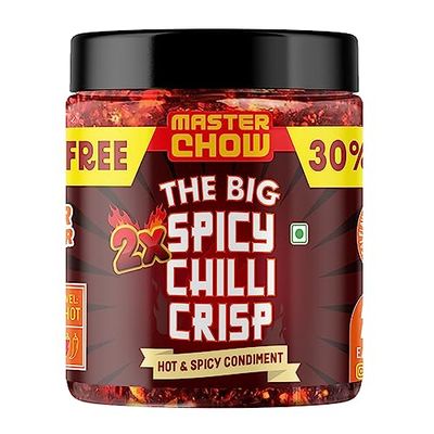 MasterChow 2x Chilli Garlic Crisp (450gms) - 30% Extra Extra Hot - Extra Big Made with Sichuan Peppercorns, Crunchy Garlic &amp; Red Chillies