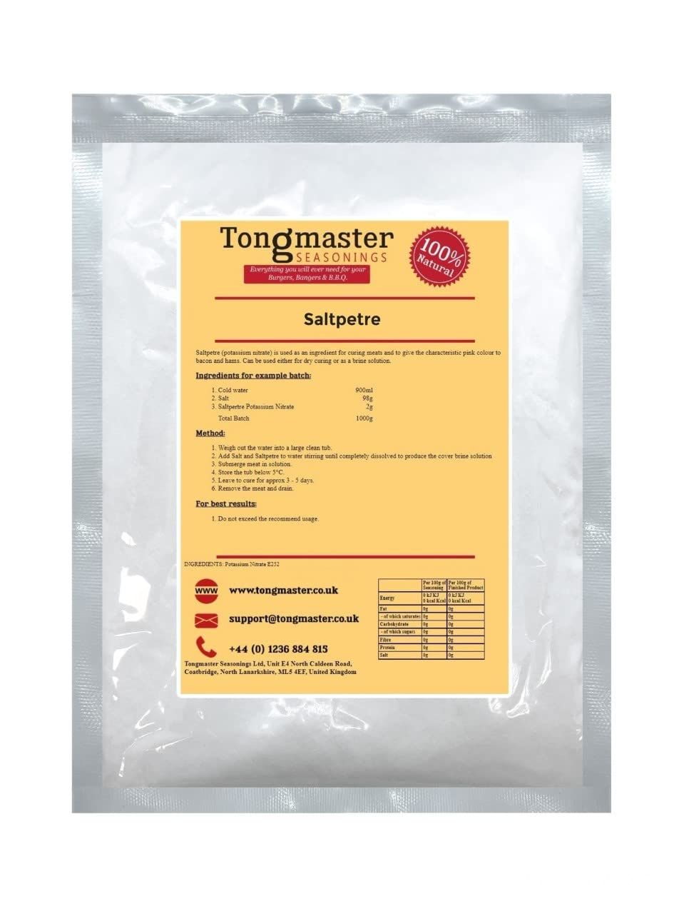Saltpetre Highest Purity Food Grade - 500g for Curing
