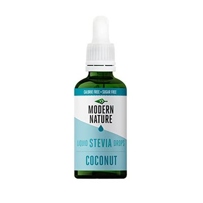 Modern Nature Coconut Flavour Drops Sugar Free Flavour, Liquid Stevia Sweetener Zero Calorie Water Drops &amp; Natural Drink Enhancer for Flavoured Water &amp; More - 50ml