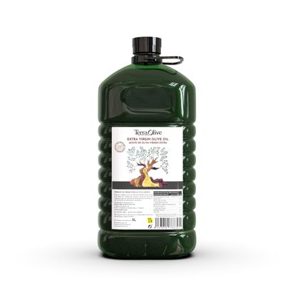 TERRAOLIVE - Extra Virgin Olive Oil, Cooking Oil, Olive Variety, Mild Body, Sourced in Spain, Montes de Toledo, Recycled PET Container - 5L
