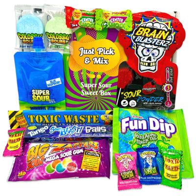 Just Pick &amp; Mix Ultimate Super Sour Sweets Selection Box Full of American Sour Sweets Including Warheads, Toxic Waste and Brain Blaster