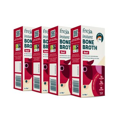 Freja Instant Beef Bone Broth Beef 100% Natural Rich in Collagen, Protein & Amino Acids Dairy & Gluten Free, 4 boxes (4 x 15g Sachets Per Box)