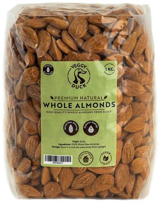 Veggy Duck - Italian Natural Raw Whole Almonds (1Kg) - Premium Natural Whole Almonds from Sicily
