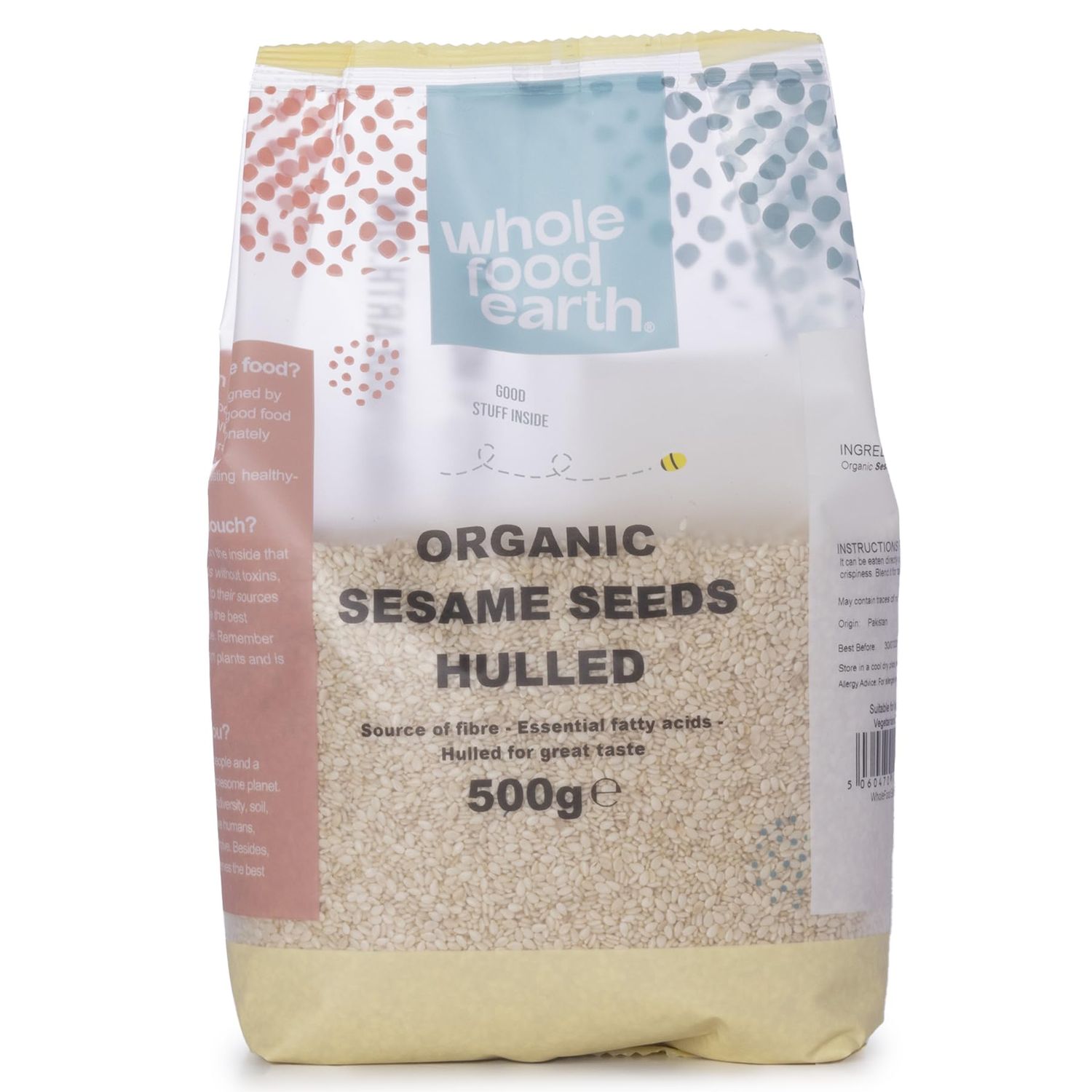 Wholefood Earth Organic Sesame Seeds Hulled 500g Raw GMO Free Vegan Certified Organic