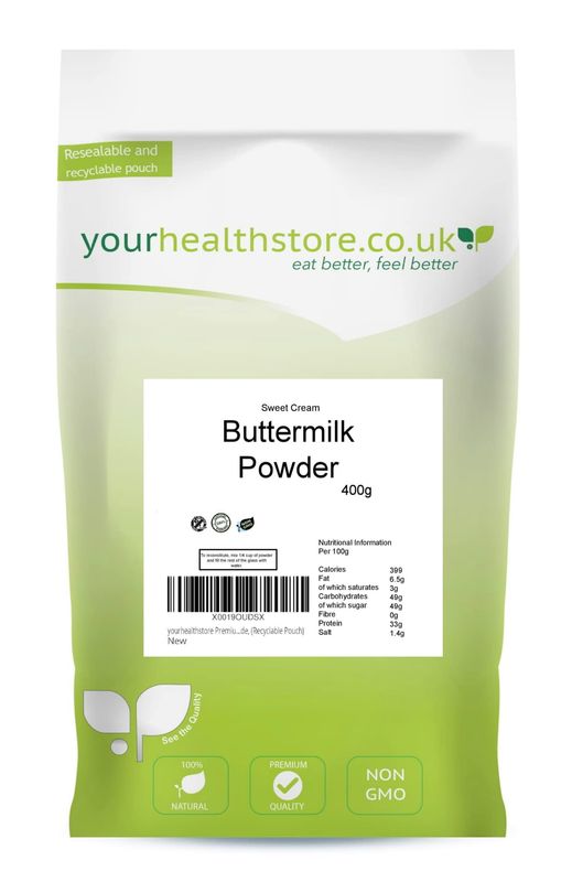 Buttermilk Powder 400g by yourhealthstore, 100% Pure with no additives, Vegetarian, (Resealable and Recyclable Pouch)