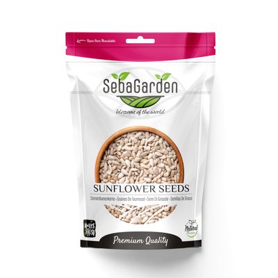 Seba Garden Hulled Sunflower Seeds, 1kg (2.2 lb), Grade A Raw, Unsalted, Gluten Free, Keto Friendly, Source of Protein, High Fiber Content, Source of Iron, Non GMO