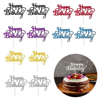12 Pcs Birthday Cake Toppers, 6 Colors Glittery Cupcake Decoration - Happy Birthday Topper for Dessert and Party Pastries