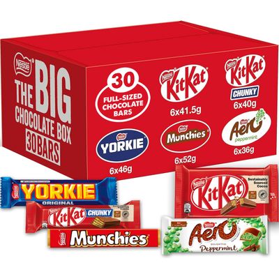 Nestlé The Big Chocolate Box, 30 x Chocolate Bars - KitKat, KitKat Chunky, Yorkie, Aero, Munchies - Sharing Gift, 1.3kg