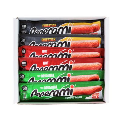 Peperami - Mixed Flavour Case - Smoked Pork Salami Sausage Meat Snacks - Box of 24 x 22.5 Grams