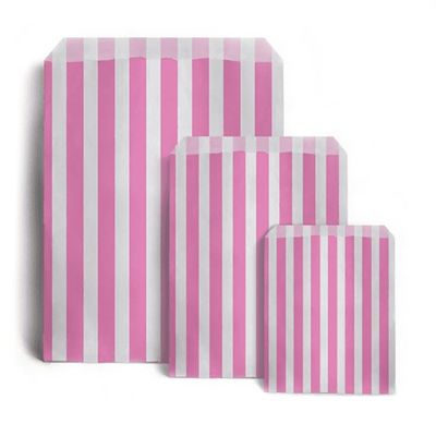 Sabco - 200 Pink Sweet Candy Striped Paper Bags 7 x 9" for Confectionary Party Favour Pick n Mix Wedding Sweets Gift Bag (200, 7 x 9")