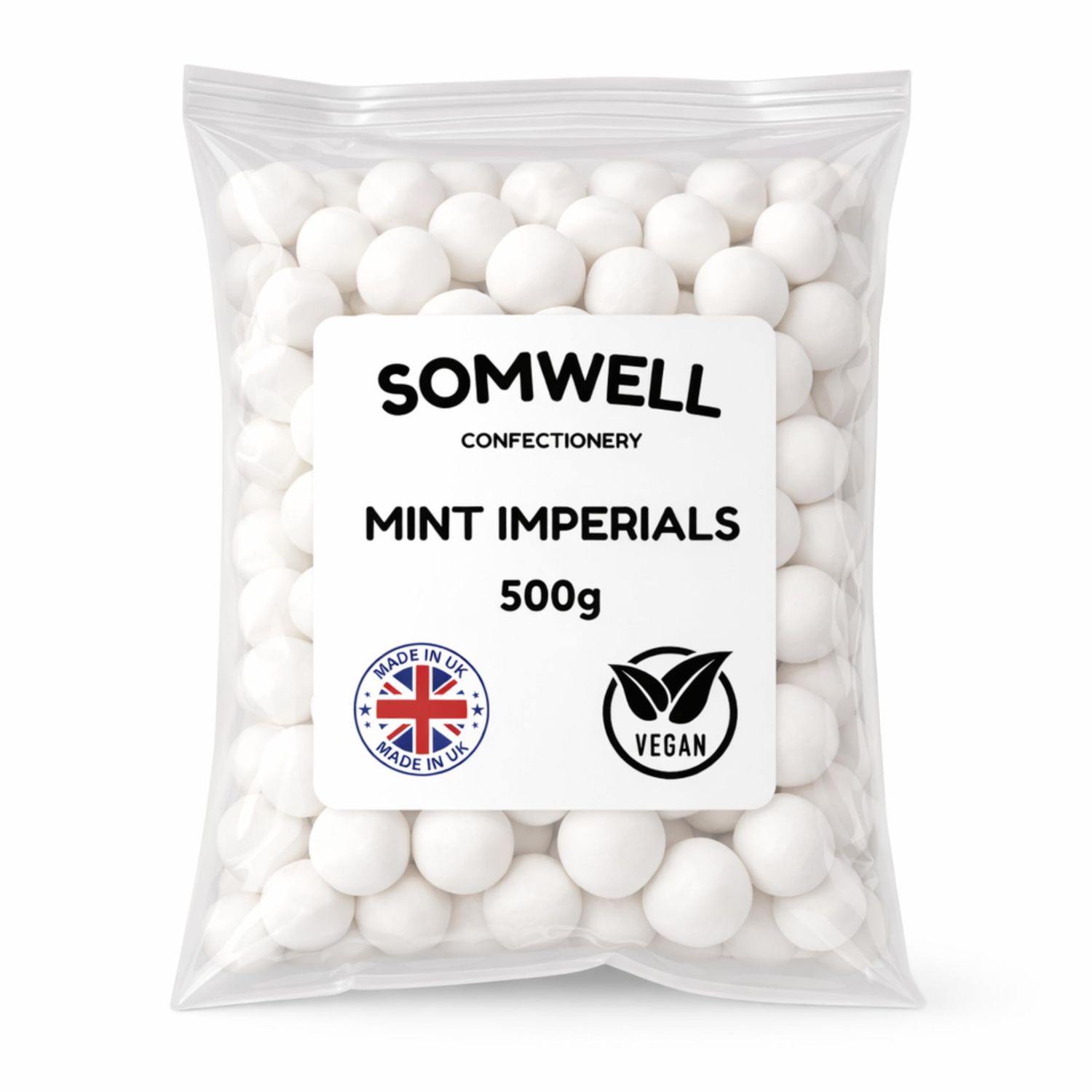 Somwell - Mint Imperials 500g - Cheap Bulk Sweets - Classic Hard Mint Sweets with Peppermint Oil, Breath Freshener Mints - Made in the UK - Vegan Friendly
