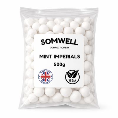 Somwell - Mint Imperials 500g - Cheap Bulk Sweets - Classic Hard Mint Sweets with Peppermint Oil, Breath Freshener Mints - Made in the UK - Vegan Friendly