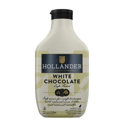 White Chocolate Café Sauce by Hollander Chocolate Co. Gourmet White Chocolate Sauce with Real Cocoa Butter for Professional or Home Baristas 14 fl. Oz. Squeeze Bottle with Flip Cap