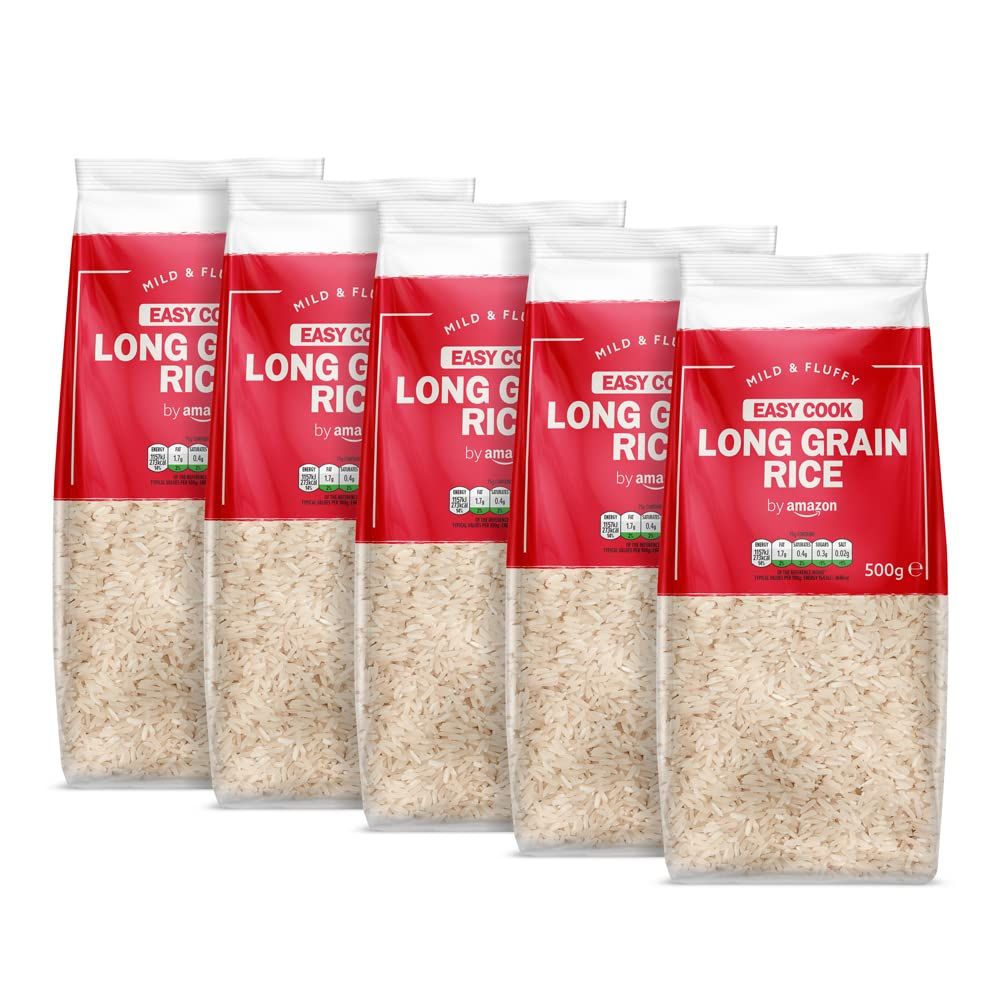 by Amazon Easy Cook Long Grain White Rice, 5 packs of 500g, Vegan