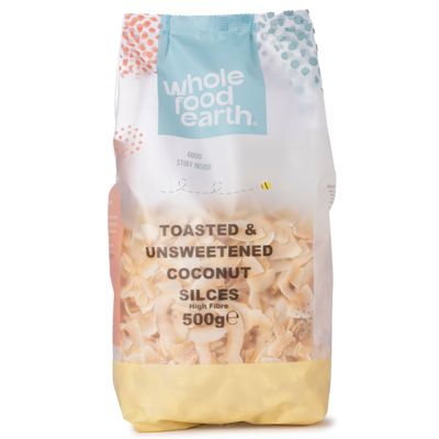 Wholefood Earth Toasted and Unsweetened Coconut Slices 500 g GMO Free Natural High Fibre
