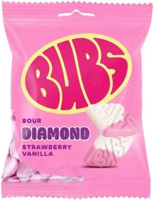 BUBS Sour Strawberry &amp; Vanilla Diamonds Swedish Gluten free vegan Sweets Candy (156g)