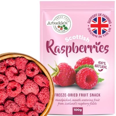 100g Arbuckle's Freeze Dried Raspberry Direct from UK Farm Shop, Whole Fruit Snack Nutritious and Healthy Raspberries Natural, for Baking, Breakfast Cereal Topper, Yogurt, Cake Decorations
