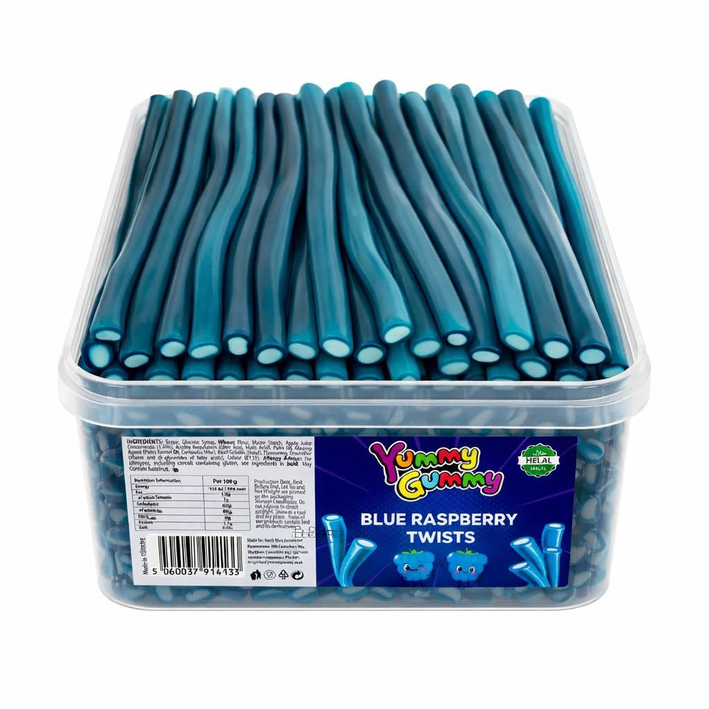 Yummy Gummy Blue Raspberry Pencils 1.2kg Tub Large Bulk Pick n Mix Sweets Soft Chewy Raspberry Flavour Filled Liquorice Sticks Party Sharing Candy Box Halal 1200g