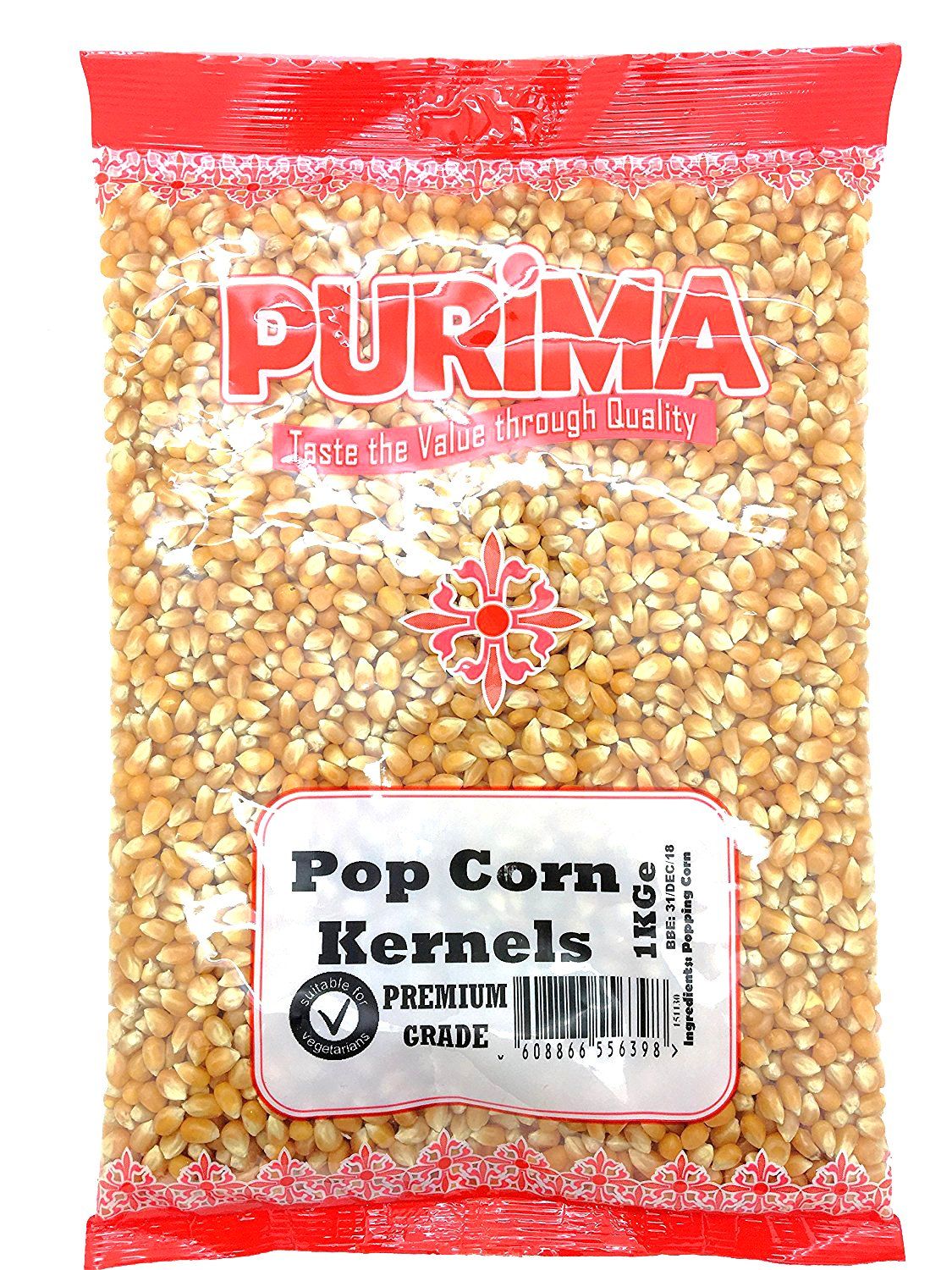 Popping Corn 1kg - Popcorn Kernels for Popcorn Machine Maker or Oil Pan Popped - Add Your Flavouring / Seasoning - Perfect Cinema Style Movie Night Homemade Pop Corn Seeds Kernel - PURIMA - 1 kg