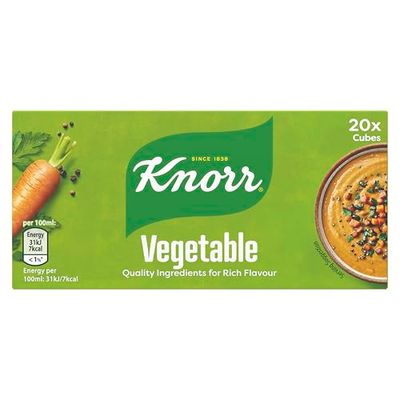 Knorr Vegetable Stock Cubes gluten-free to add a rich flavour to vegetable-based and vegetarian meals 20x 10 g