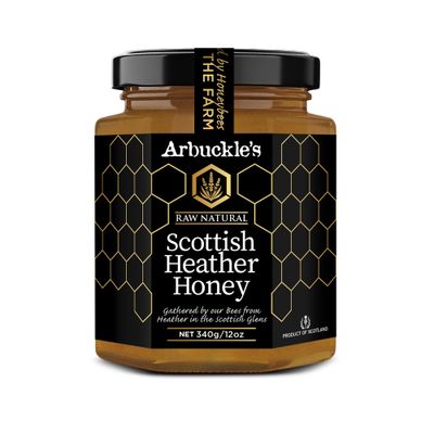 Arbuckle's Raw Scottish Heather Honey - Natural Unprocessed - Pure British Bee Honey, Unfiltered & Unpasteurized Luxury - Sugar Free - from the Scottish Glens (12oz (340g))