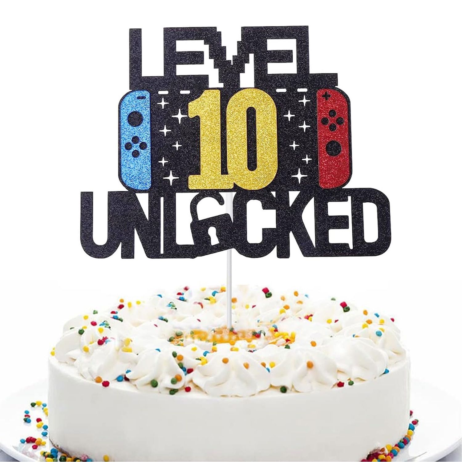 10th Birthday Cake Toppers, 10 Cake Topper Happy Birthday Cupcake Topper with Eating Paper Stick Themed Cake Insert Sign 6.1inches Cake Decoration for Birthday Party Cake Supplies 10 Years Old