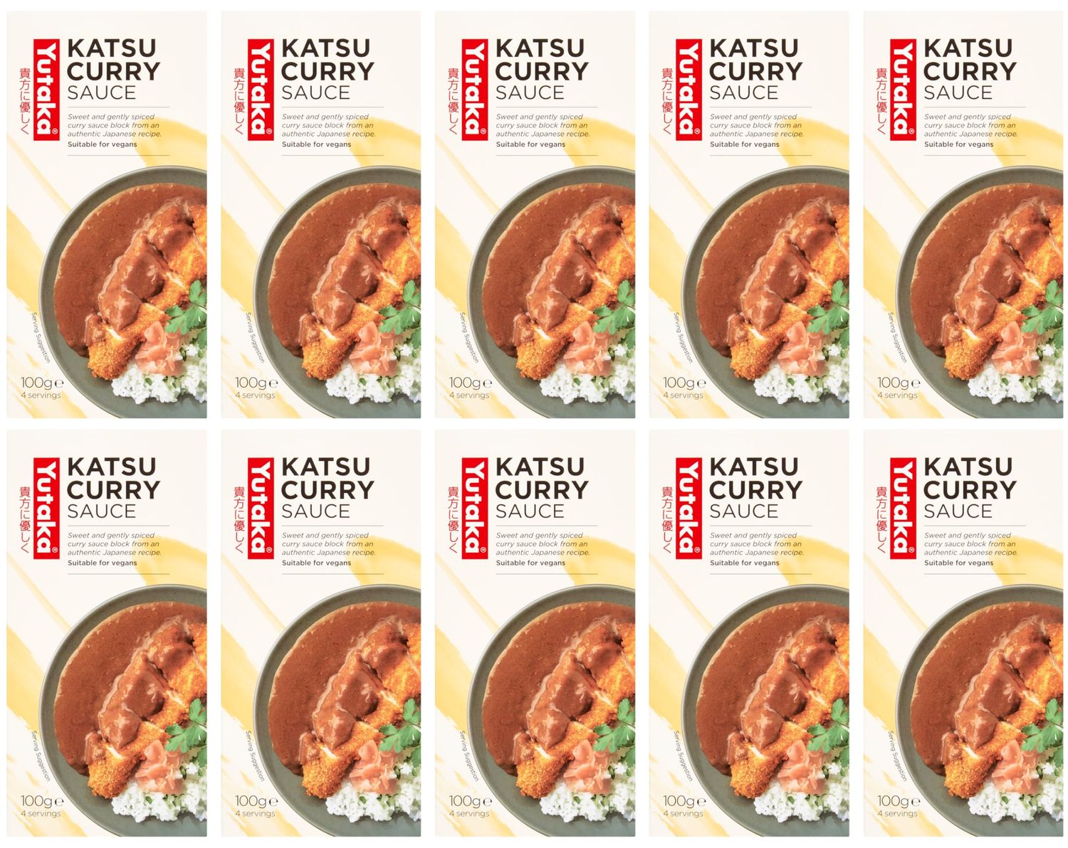 Yutaka - Katsu Curry Sauce - 100g, Pack of 10 - Authentic Japanese Curry Recipe - Sweet &amp; Gently Spiced Curry Sauce Block - Ideal for Katsu Curry, Rice Dishes &amp; Quick Meals - Vegan Friendly