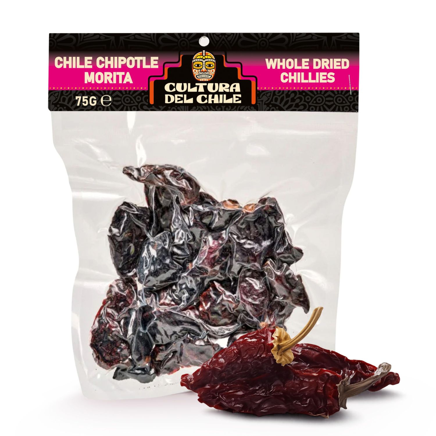 Chipotle Morita Whole Dried Chillies 75g - All Natural Mexican Chillies, Medium Heat with Smoky Flavour. Ideal for Salsas, Tacos, Marinades, Stews and Sauces
