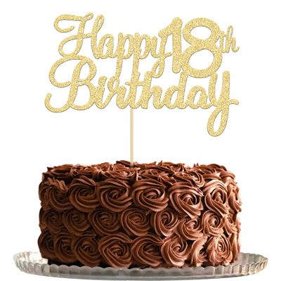 Gyufise Gold Happy 18th Birthday Cake Topper 18 Birthday Cake Decoration Happy 18 Cupcake Topper for Cheers to 18 Fabulous Birthday Party Decoration 3 Pack