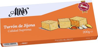 Alises Turrón de Jijona - Supreme Quality - 100% natural - Almonds and Honey, Gluten Free, Lactose Free - Spanish Nougat 200g (Soft)