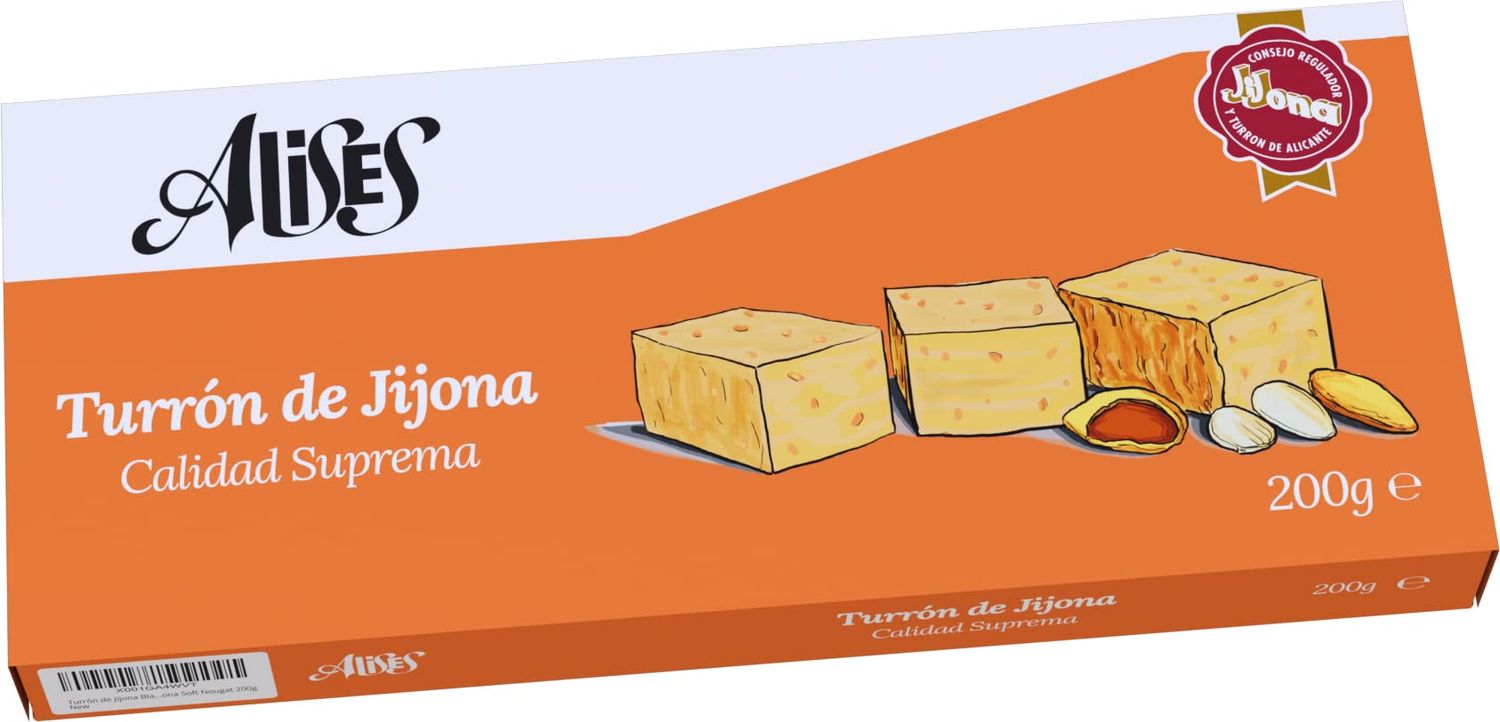 Alises Turrón de Jijona - Supreme Quality - 100% natural - Almonds and Honey, Gluten Free, Lactose Free - Spanish Nougat 200g (Soft)