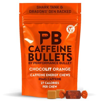 Caffeine Bullet Energy Chews - Chocolate Orange. 40 85mg - Faster Kick Than Pills, Gels and Gum. Sport Science for Running, Cycling, Gaming &amp; A Pre Workout Endurance Boost.