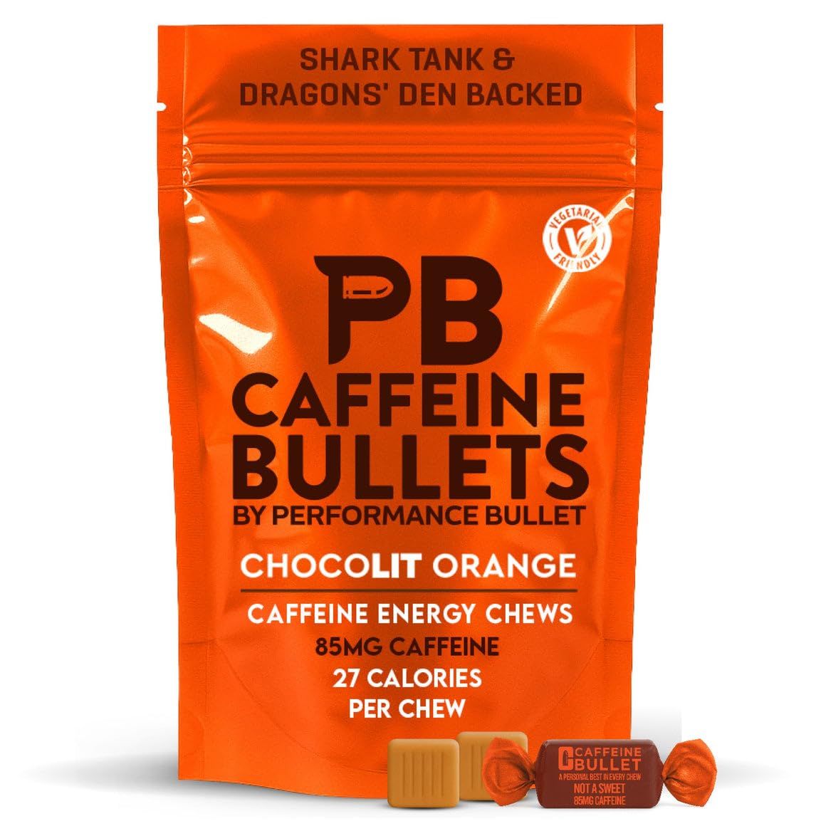 Caffeine Bullet Energy Chews - Chocolate Orange. 40 85mg - Faster Kick Than Pills, Gels and Gum. Sport Science for Running, Cycling, Gaming &amp; A Pre Workout Endurance Boost.