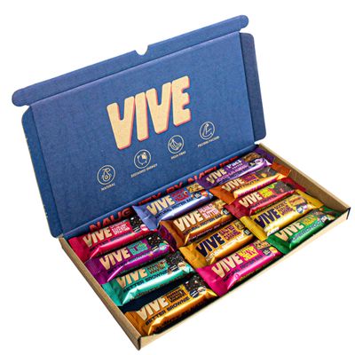 Vive Vegan Protein Bar & Snack Selection Box - 13 Assorted Bars Including Brownies & Fruity Nut Bars - High Fibre, Protein-Packed, Guilt-Free Treats (670g)