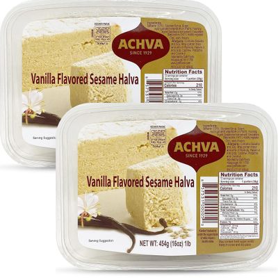 Achva Halva Vanilla - Authentic and Delicious Halvah Halwa - Natural Source of Protein - Vegan &amp; Kosher Healthy Snacks - Halvas 2-Pack (450g per Tub)