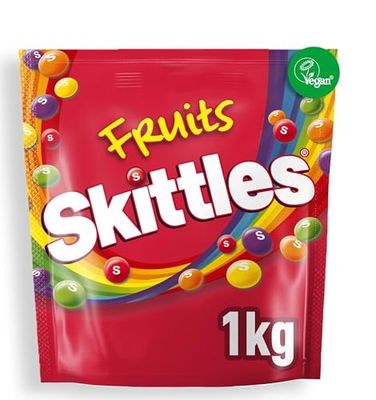 Skittles Sweets Bag, Fruit Flavoured, 1Kg, Vegan, Bulk Sweets Bag, Ideal for gift, snacks and sharing